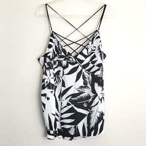 Express Tank Top Cami Black/White Floral Tropical Summer Medium NWT